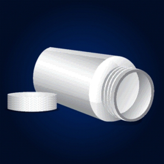 white bottle for pills isolated on blue background