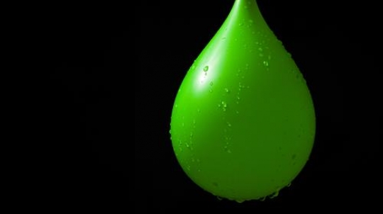 green balloon with water hanging isolated on black background