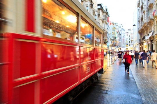 tram traveling in the city