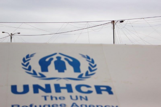 UNHCR logo on tent