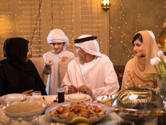 Grandson with grandparents around iftar|-