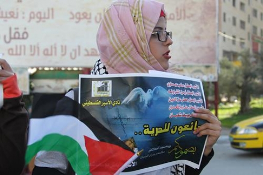 palestinian during a rally to support prisoners in israeli jail whith their hunger strike