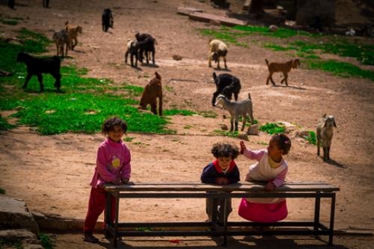 View of the town of Salt in Jordan, girls playing.
