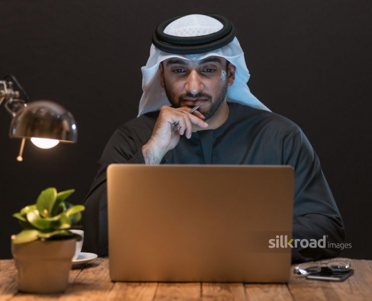 Businessman working up late