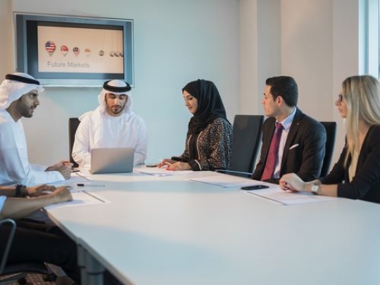 Employees during a meeting at the office|-