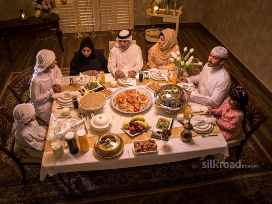 Family having a feast|-