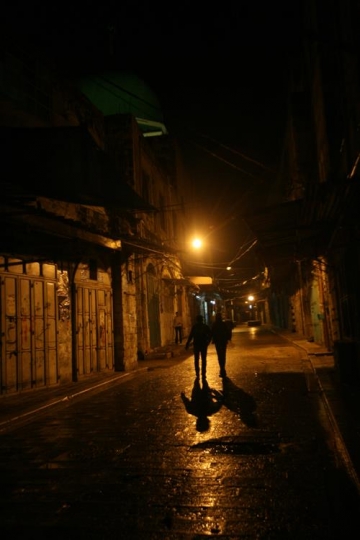 old neighborhood in nablus illuminated at night