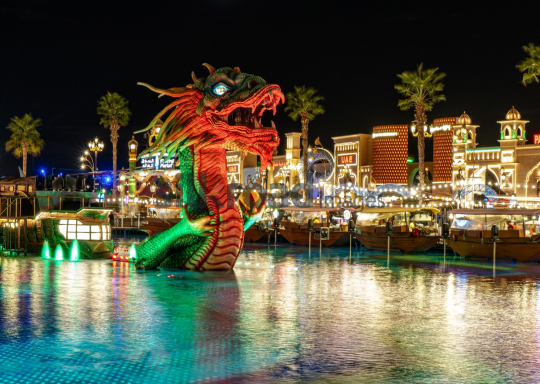 Colorful Dragon Statue at Dubai Global Village – Night View