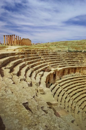 stone seats in antique large south theater,jerash,jordan